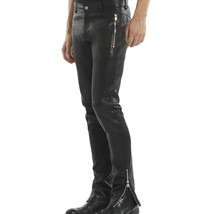 Leather Pants Men Pant Trousers Slim Biker Fit Men&#39;s Jeans Style Real Bl... - £98.30 GBP