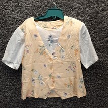 Vintage Southern Lady Blouse Women Medium Yellow Floral Grandma Cottagecore - $7.76