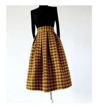 Winter Black Houndstooth Midi Skirt Women Plus Size Pleated Wool Party Skirt image 9