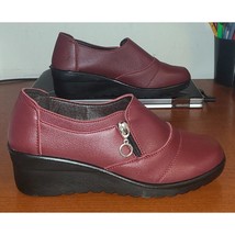 Shishang Womens Size 8 Slip On Loafer Chunky Platform Heels Wedge Red - $20.85