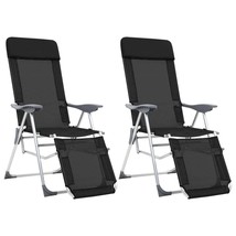 Folding Camping Chairs with Footrests 2 pcs Black Textilene - £84.70 GBP