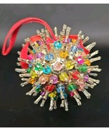 Vintage 1970s Hand Made Sequin Jeweled Beaded Satin Ornament Rainbow GOR... - $67.71 CAD