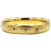 Vintage 12K Gold Filled FM Co. Etched Starburst Turquoise Flower Bangle ... - $150.00