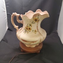 Unique Mid Century Modern Table Lamp Hand Painted Ceramic Water Pitcher Works - £64.54 GBP