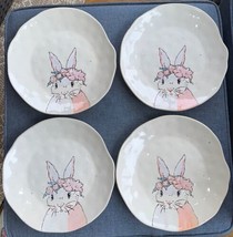 SET 4 ELI &amp; ANA HANDMADE CERAMICS VANESSA BUNNY RABBIT 10.5” DINNER PLAT... - $79.99