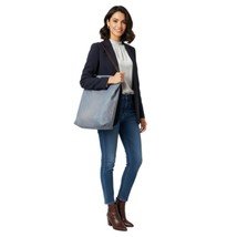 Linde Gallery St Barth Leather Blue Sparkle Large Shopping Tote Bag - $193.05