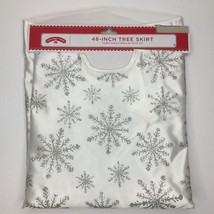 Holiday Time 48&quot; Christmas Tree Skirt White Glitter Snowflake Home Holid... - £15.65 GBP