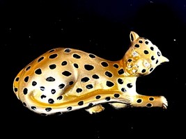 3 1/4” VTG DOREEN RYAN Signed LEOPARD Cat Black Enamel Crystal Runway Co... - $68.16