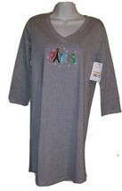 Pillow Talk Embroidered &#39;PARIS&#39; Gray 3/4 sleeve V-Neck Night Gown/Shirt - $12.34