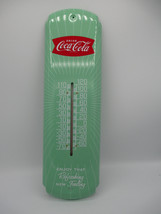 Coca-Cola Metal Thermometer Green Retro Drink Coca-Cola Arciform Fishtail Logo - £17.90 GBP