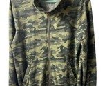 Hem &amp; Thread  Fleece Jacket Women S Green Camo Full Zip Band Collar Long... - $31.61