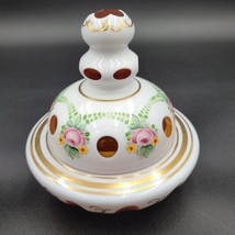 Vintage Bohemian Honey Amber Cased White Candy Dish Czech Art Glass Rare Color - £27.84 GBP