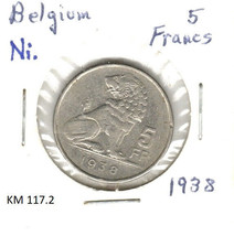 Belgium 5 Francs, 1938, nickel, KM 117.2  $25 Catalog Value! - £2.79 GBP