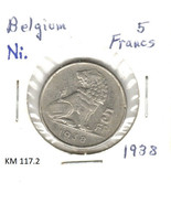 Belgium 5 Francs, 1938, nickel, KM 117.2  $25 Catalog Value! - $3.50