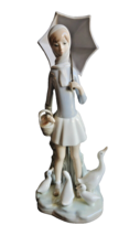 Lladro #4510 &quot;Girl with Umbrella&quot; Figurine  ~ Girl with Geese &amp; Basket - £35.61 GBP