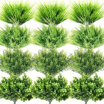 Zeyune 40 Bundles Artificial Grass Plants Outdoor UV Resistant Faux Gras... - $60.42
