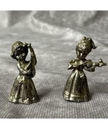 2 Vintage MiniaturePewter Girl Figurines With Violin Mandolin 1.5” - $10.39