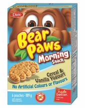 6 X Dare Bear Paws Morning Snack Cereal &amp; Vanilla Yogourt Cookies 189g Each - £30.16 GBP