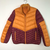 Throwback Puffer Jacket Mens M Burgundy Orange Down Filled Full Zip Packable - £21.54 GBP