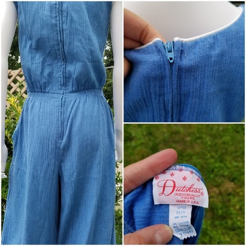 Vintage 1970s "Dutchess"Marine Baby blue wide leg romper jumpsuit nautical S\M Item image 11