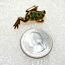 Frog Toad Gold-Toned Metal Lapel Pin - Green Crystal Accented - £6.21 GBP