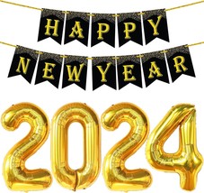 Giant 40 Inch Gold 2024 Balloon Numbers Glitter 10 Feet Happy New Year Banner No - £30.07 GBP