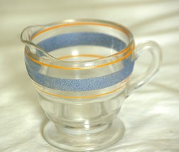 Footed Creamer Clear Glass Purple &amp; Gold Bands - $16.82