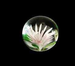 Vtg Art Glass Pink &amp; Green Spiky Flower Small Paperweight - £19.53 GBP