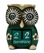 Balinese Wood Handicrafts Hypnosis Eyed Green Owl Desktop Calendar Figurine 4.5" - £16.02 GBP