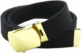 Military Army Navy Rotc Black Web Belt 44 Inch Adjustable STA-BRITE Gold Buckle - £9.05 GBP