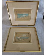 De Fusco Hand Colored Set of 2 Beach Prints 1988 Framed Matted Numbered ... - £28.28 GBP