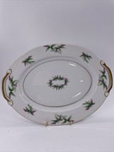 Harmony House MANDARIN 11&quot; Oval Serving Platter Pink &amp; Green Leaves Gold... - $15.67