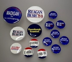 Vintage Lot Of Political Pins Bush Thornburgh Quayle Reagan 84’ Madigan ... - £7.09 GBP