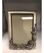 Metal Roses Flower Picture Frame. Glass Cover Pewter 5.5” x 3.5” Vtg Tai... - $357.94 MXN