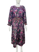 Doen Women&#39;s Floral Printed Silk Crepe Smocked Embroidered Midi Gown Dress S - £170.26 GBP