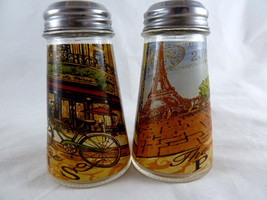 Vintage Paris France Glass Salt And Pepper Shakers 4&quot; Souvenirs - $14.84