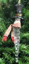 Kurt Adler Vintage Acrylic Icicle Folk Art Snowman w/ Scarf Christmas Ornament - $12.88