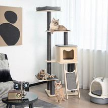 5-Tier Modern Wood Cat Tower with Washable Cushions-Gray - Color: Gray - £193.90 GBP