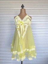 VTG BabyDoll Lingerie Yellow Lace Sheer Nightie Bow Layers Tiers Ribbon ... - $124.88