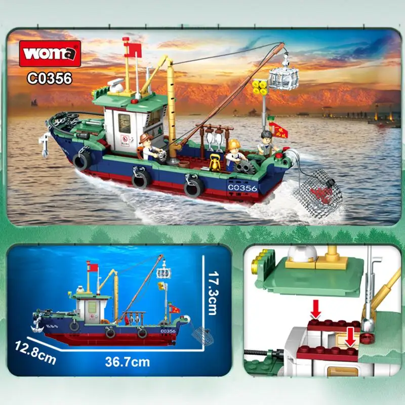 WOMA TOY Fishing Boat Building Block Figure Retail Sa - £92.86 GBP