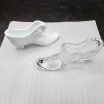 Vintage Fenton (Possibly) Art Glass Slipper - Milk &amp; Clear Glass - Pair Of 2 - £11.86 GBP