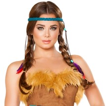 Blue Braided Beaded Headband Feathers Native American Costume Headpiece ... - £10.11 GBP