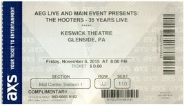 The Hooters Ticket Stub November 6 2015 Glenside Pennsylvania - £11.72 GBP