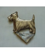 VINTAGE BRASS &amp; GLASS MODERNIST SCOTTIE DOG PIN SADIE GREEN - £35.97 GBP