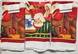 3 Same Polycotton Waffle Tea Towels (15&quot;x25&quot;) CHRISTMAS,SANTA &amp; NUTCRACK... - $13.85