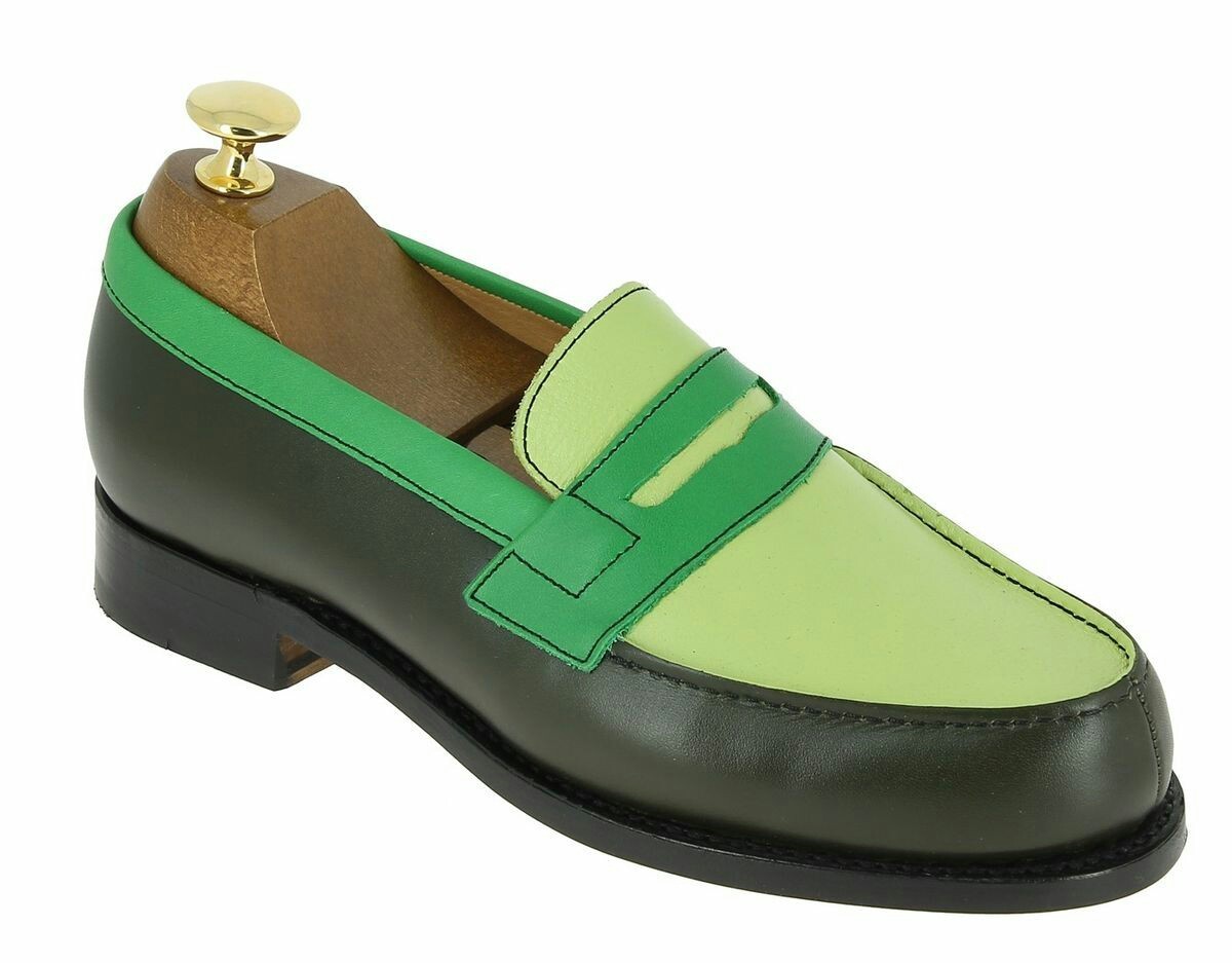Handmade Men Leather Triple multi colors slip ons Genuine Leather shoes US 7-16