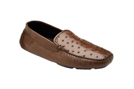 Belvedere Luis Brown Tabac Casual Shoes Ostrich Quill Slip On Driver 33622  - £368.92 GBP