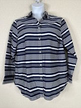 Chaps Womens Plus Size 1X Blue/White Stripe Button-Up Shirt Long Sleeve No-Iron - £15.53 GBP