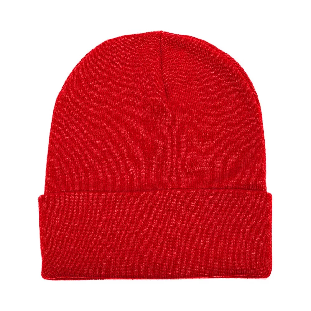 Unisex Plain Warm Knit Beanie Hat Cuff Skull Ski Cap Red 1pcs - $9.99