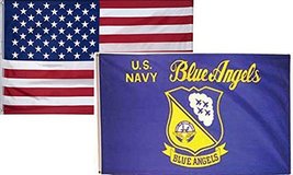 3x5 Wholesale Combo USA American &amp; Navy Blue Angels Flag 2 Pack PREMIUM Vivid Co - £11.72 GBP